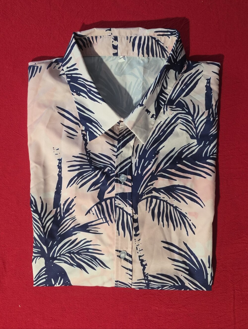 Men's Pink/ WhitePalm Print Button-Up Shirt
